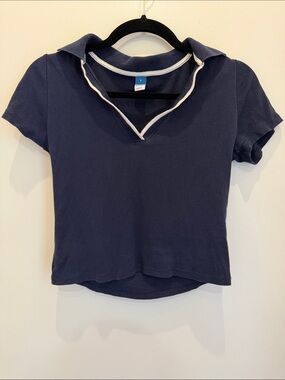 Old Navy Navy Crop Polo with White Contrast Trim